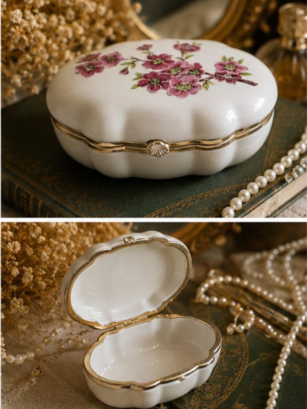 Hand-Painted Porcelain Floral Trinket Box | A La Main